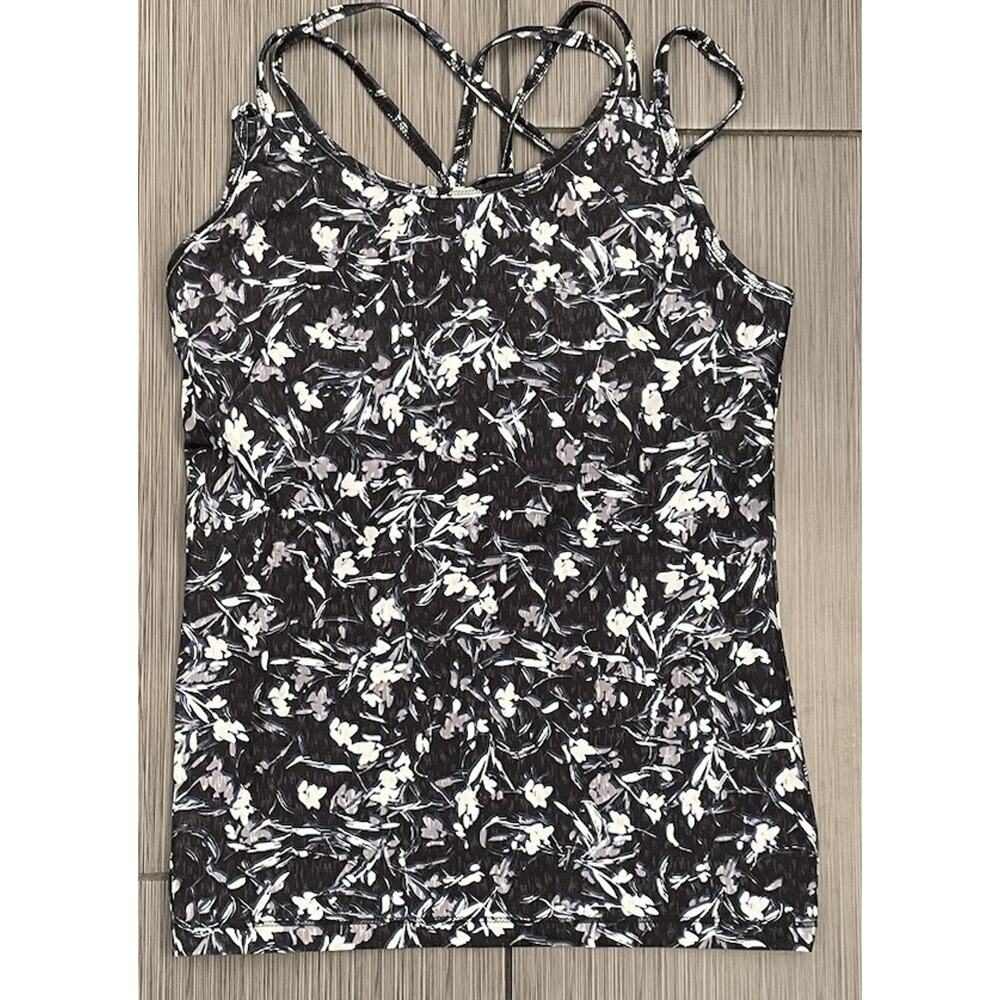 White House Black Market Floral Tank Top With Strappy Back Built In Bra Size XS